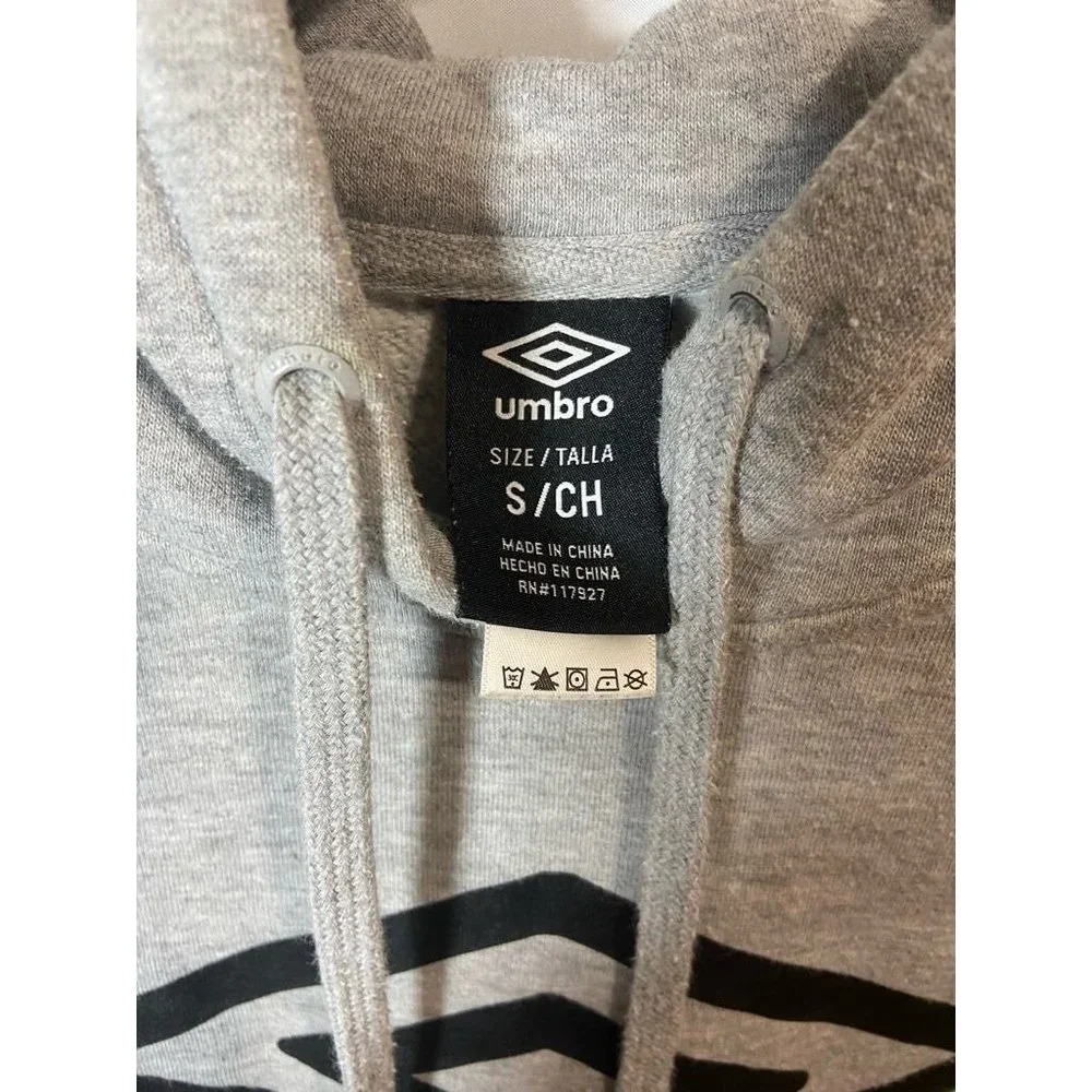 Umbro Hoodie Sweatshirt Boys Small Gray Black Heathered‎ Long Sleeve Drawstring